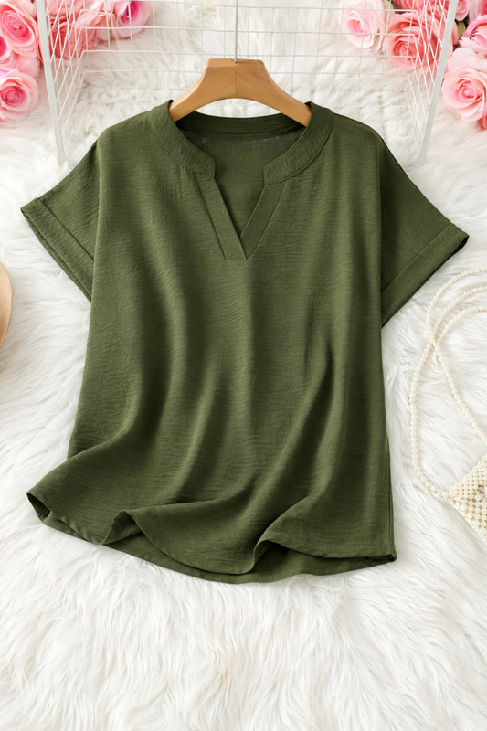 Casual Notched Short Sleeve Blouse