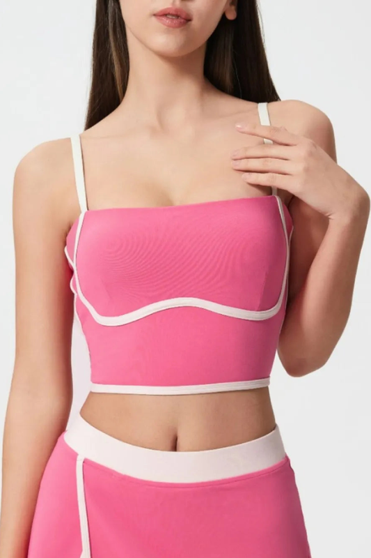 Millennia Contrast Trim Square Neck Active Cami with Detachable Chest Pads